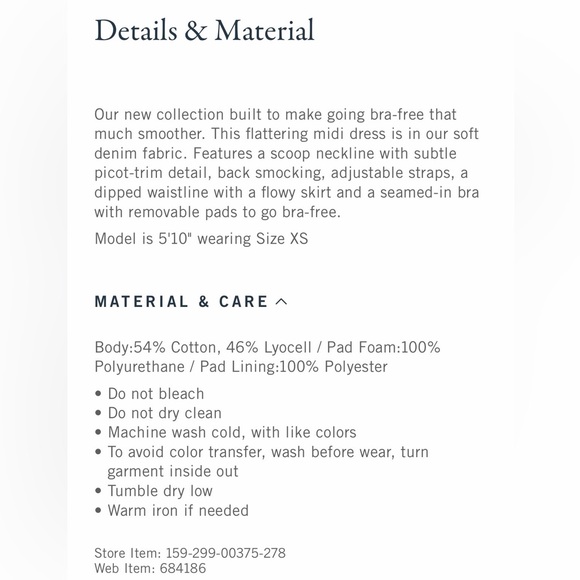 A&F Bra-Free Dylan Midi Dress in Medium Wash, NWT, size S - Picture 8 of 8